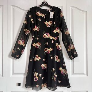 Forever 21 Contemporary Black pansy floral print Dress XS NWT